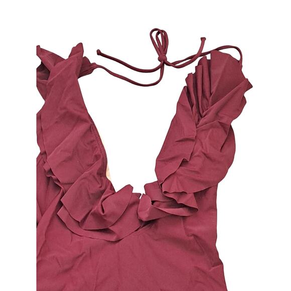 NWT Sun & Sea Burgundy Ruffle Halter Swimsuit Size 6 - Picture 4 of 10